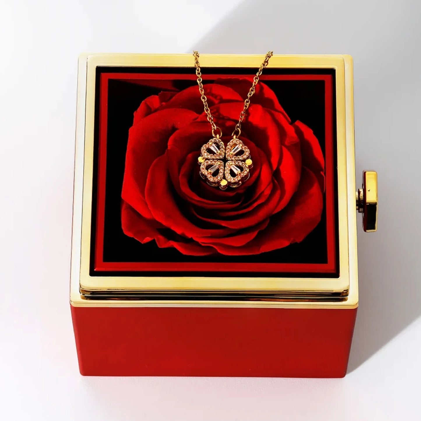 2023 New Valentine Eternal Rose Jewelry Ring Box Rotate Wedding Pendant Necklace Storage Case for Women Valentine's Day Gift