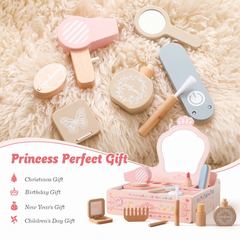 Wooden Makeup Set Play House Toys Children Simulation Dressing Table Makeup Toys Girls Small Princess Set Cosmetics Toy Girl Toy