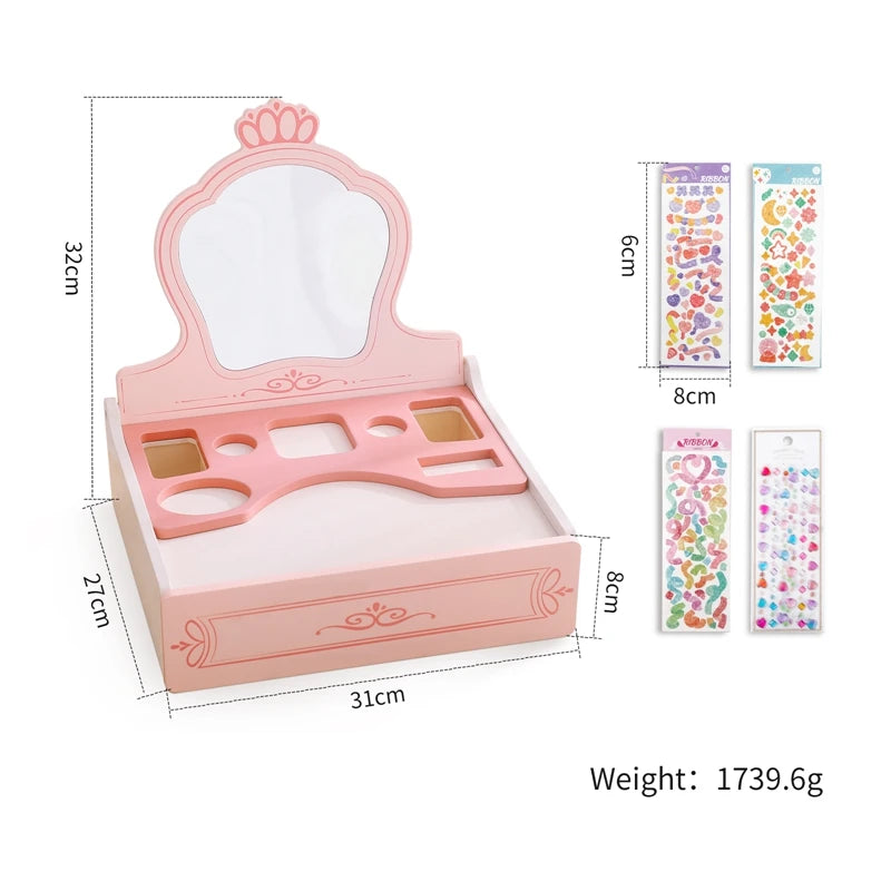 Wooden Makeup Set Play House Toys Children Simulation Dressing Table Makeup Toys Girls Small Princess Set Cosmetics Toy Girl Toy