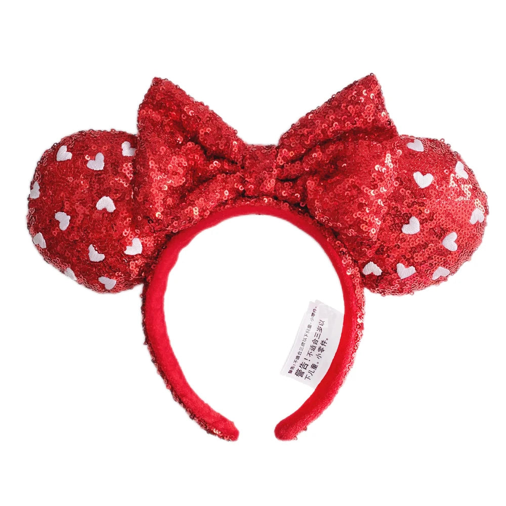 2025 Disney Minnie Ear Headband for Women Disneyland Hairband Mickey Adult/Child Leather Plush Sequin Cosplay Girls Accessories