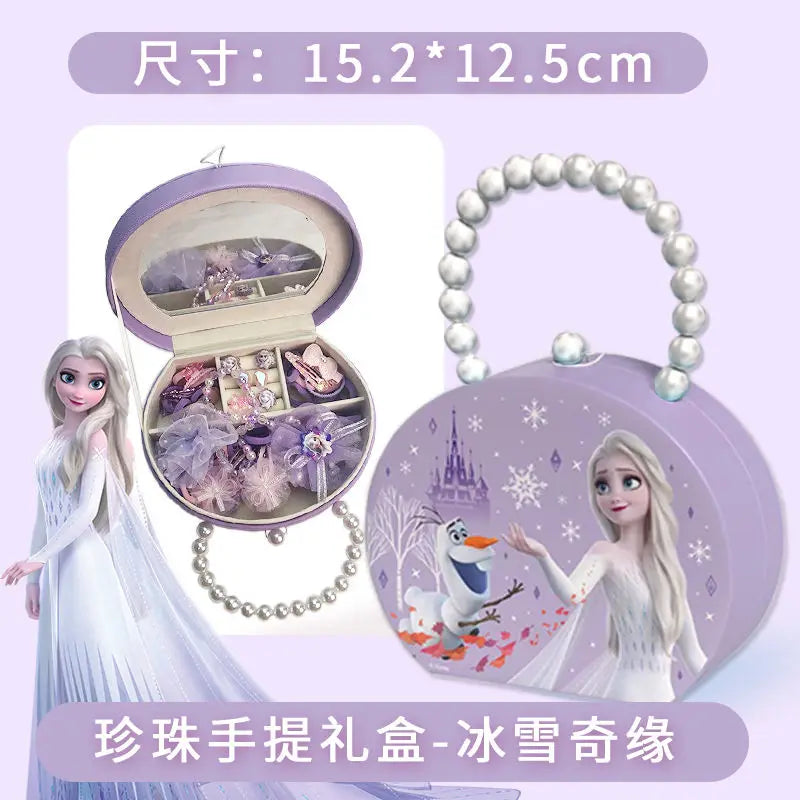 Disney Cartoon Gift Frozen Jewelry Set Princess Elsa  Box Little Girl Toy Pretend Play Fashion Toys Birthday Christmas Gifts