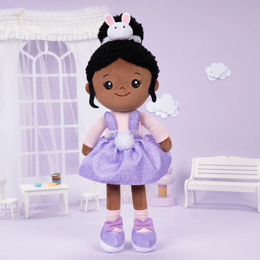 OUOZZZ 15" Plush Doll Toys African American Dolls for Girls Stuffed Plush Rag Doll Rabbit Toys Kids Baby Birthday Christmas Gift