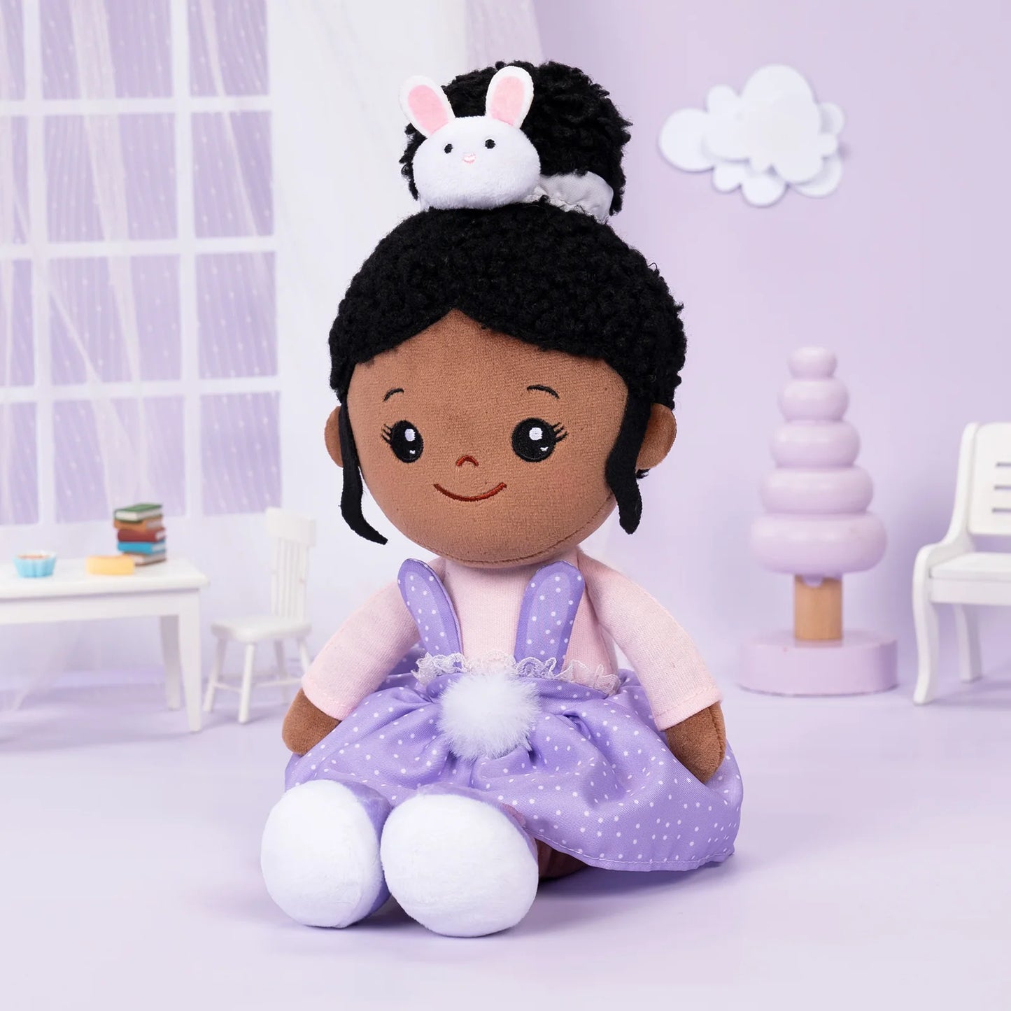 OUOZZZ 15" Plush Doll Toys African American Dolls for Girls Stuffed Plush Rag Doll Rabbit Toys Kids Baby Birthday Christmas Gift