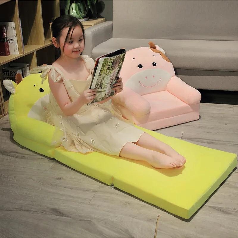 MOMO Children Sofa Cute Cartoon Lazy Folding Small Sofa Bed Girl Princess Baby Toddler Dual-Purpose Small Child Seat