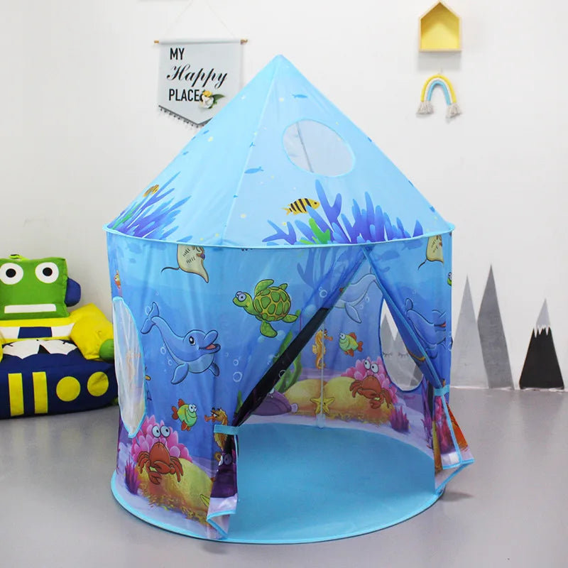 Children's Outdoor Tent Indoor Play House Folding Tent Spaceship Tunnel 3 in 1 Set Yurt Castle Toy Gift for Boys Girls Kids