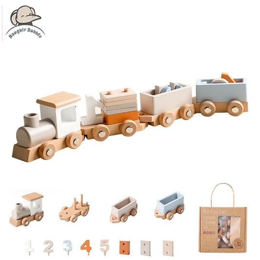 Wooden Train Birthday Toy  Montessori Toys Baby Educational Toys  Wooden Trolley  Baby Learning Toys  Number of Wood Baby's Toys