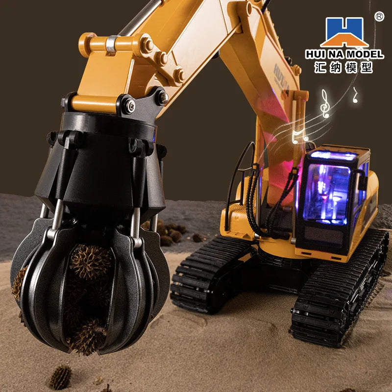 Huina New 3 in 1 Alloy Remote Controlled Truck Excavator RC Car Drill Ball Brabber Truck Toys Gift for Boys and Girls