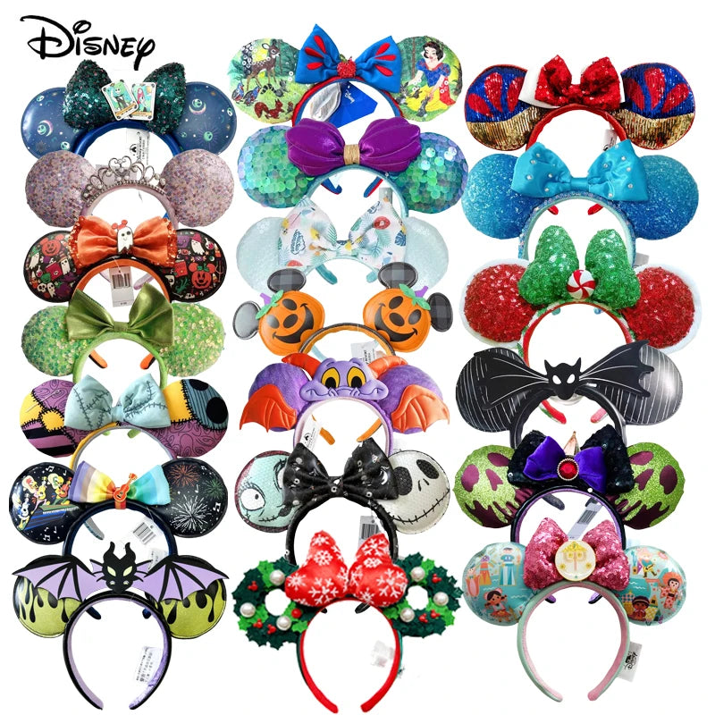 2025 Disney Minnie Ear Headband for Women Disneyland Hairband Mickey Adult/Child Leather Plush Sequin Cosplay Girls Accessories