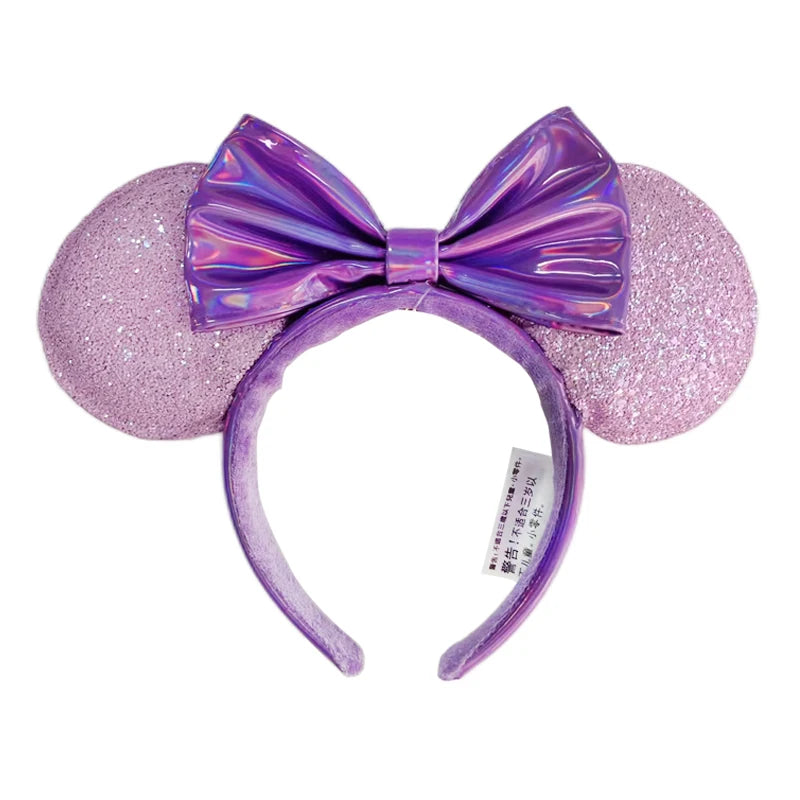 2025 Disney Minnie Ear Headband for Women Disneyland Hairband Mickey Adult/Child Leather Plush Sequin Cosplay Girls Accessories