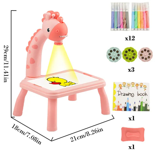 Kids Painting Board Toys Children LED Projector Art Painting Table Desk Arts Toy  Educational Learning Paint Tool Toy for Girl