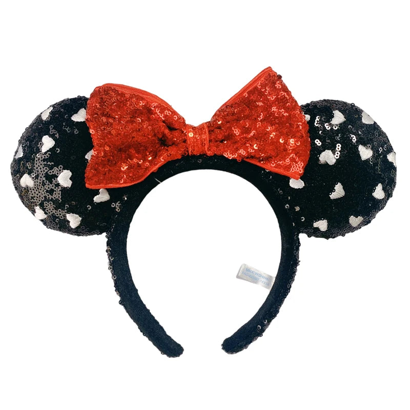 2025 Disney Minnie Ear Headband for Women Disneyland Hairband Mickey Adult/Child Leather Plush Sequin Cosplay Girls Accessories