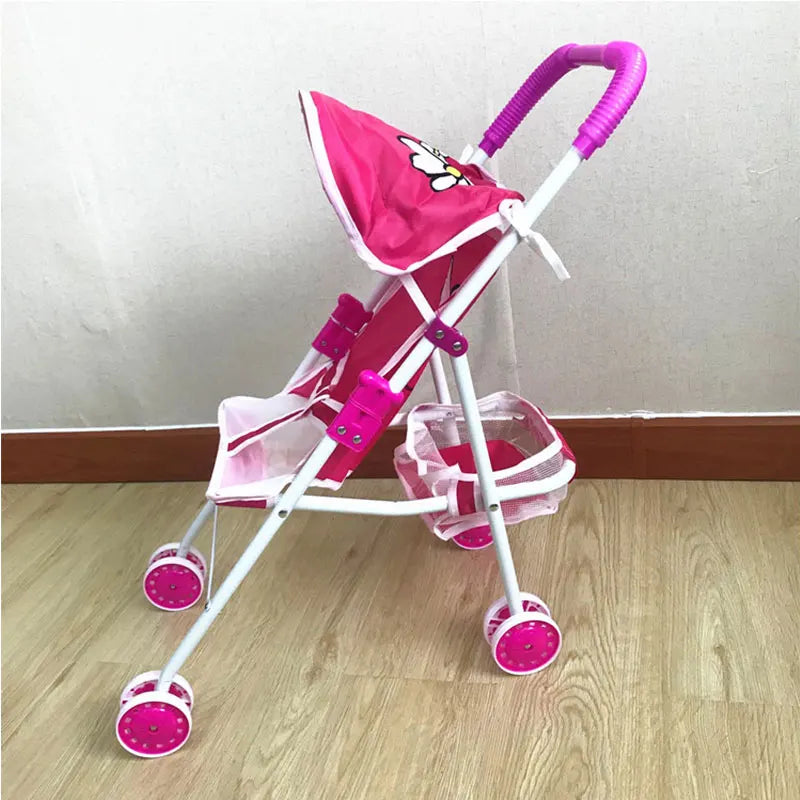 Foldable Doll Stroller Pram Pushchair Safe Baby Dolls Carriages Pretended Play Doll Accessories for Kids