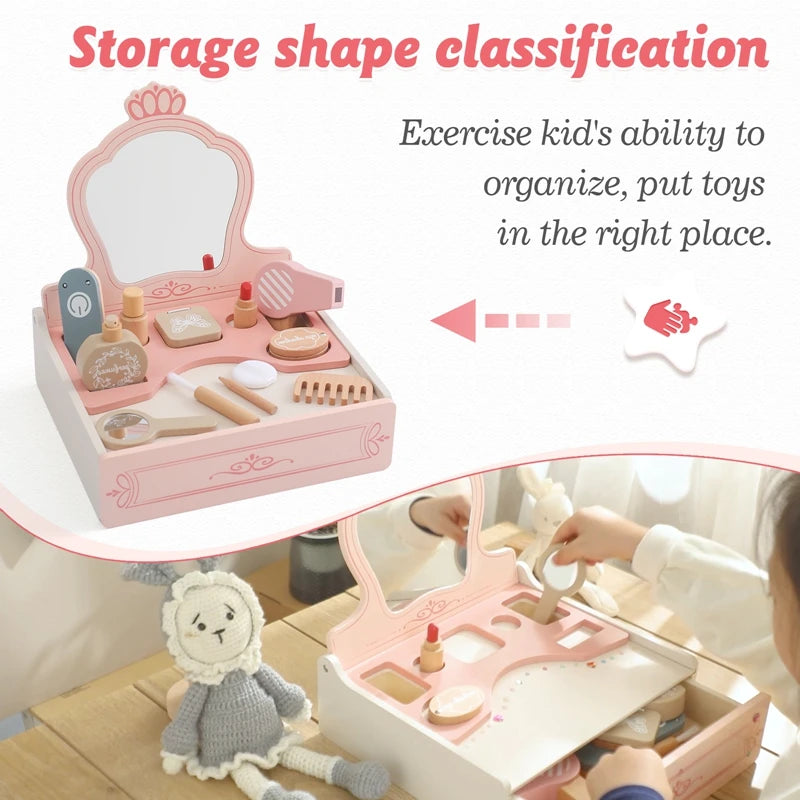 Wooden Makeup Set Play House Toys Children Simulation Dressing Table Makeup Toys Girls Small Princess Set Cosmetics Toy Girl Toy