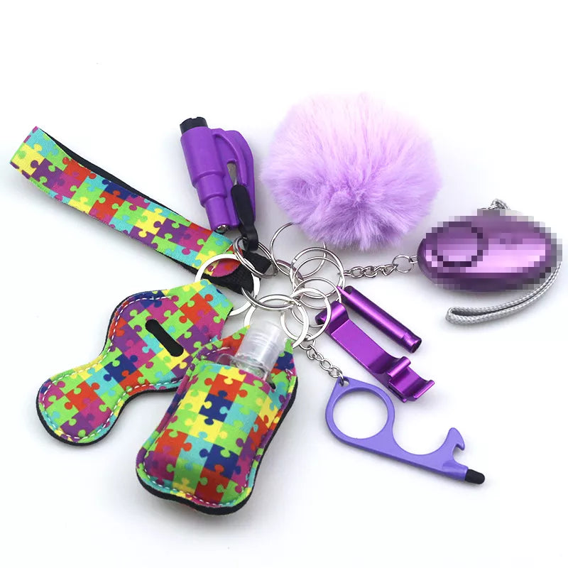 10pc/Set Self Defense Keychain Portable Girls' Self-Protection Keychain Set for Women Alarm Safe Key Ring Best Anti-Wolf Gift