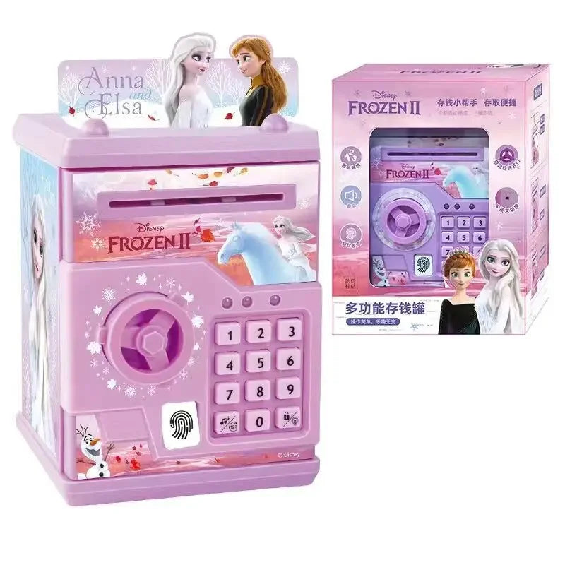 Disney Girls Frozen 2 Fingerprint Piggy Bank Princess Elsa Stitch Password Box Storage Box Girl Gift Action Figures