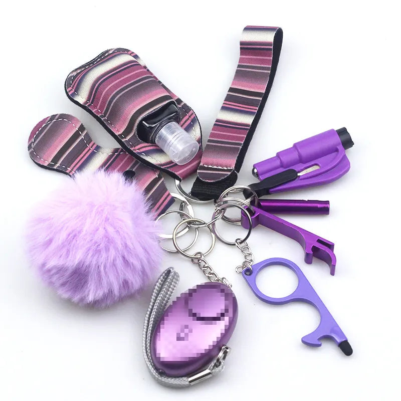 10pc/Set Self Defense Keychain Portable Girls' Self-Protection Keychain Set for Women Alarm Safe Key Ring Best Anti-Wolf Gift