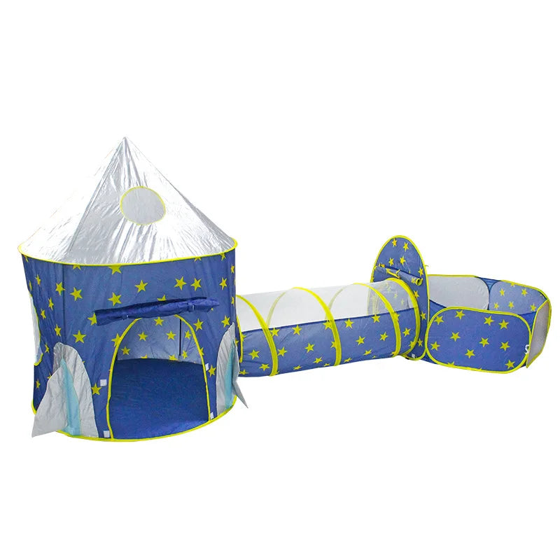 Children's Outdoor Tent Indoor Play House Folding Tent Spaceship Tunnel 3 in 1 Set Yurt Castle Toy Gift for Boys Girls Kids