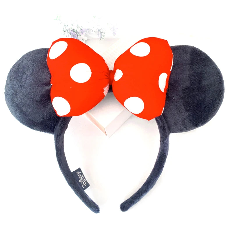 2025 Disney Minnie Ear Headband for Women Disneyland Hairband Mickey Adult/Child Leather Plush Sequin Cosplay Girls Accessories