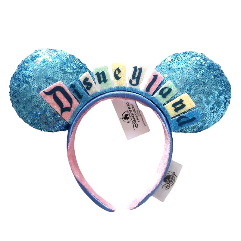 2025 Disney Minnie Ear Headband for Women Disneyland Hairband Mickey Adult/Child Leather Plush Sequin Cosplay Girls Accessories