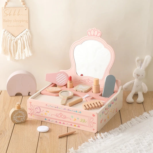 Wooden Makeup Set Play House Toys Children Simulation Dressing Table Makeup Toys Girls Small Princess Set Cosmetics Toy Girl Toy