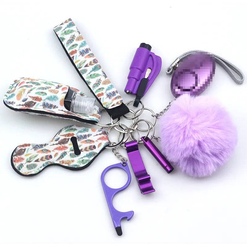 10pc/Set Self Defense Keychain Portable Girls' Self-Protection Keychain Set for Women Alarm Safe Key Ring Best Anti-Wolf Gift