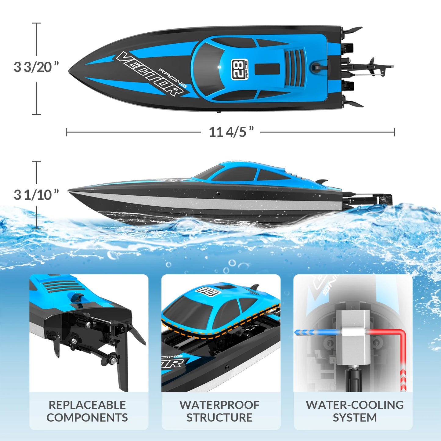 RC Boat 20MPH Fast RC Boat for Adults 2.4Ghz Remote Control Boat for Pools and Lake With 2 Rechargeable Batteries Toys Gifts For