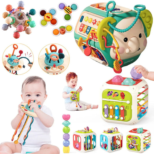 Baby Sensory Montessori Toys Silicone Pull String Toy for 0 12 Months Teething Toy Motor Skill Activity Toys for 1-3 Year Babies