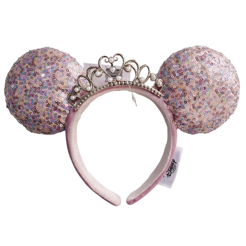 2025 Disney Minnie Ear Headband for Women Disneyland Hairband Mickey Adult/Child Leather Plush Sequin Cosplay Girls Accessories