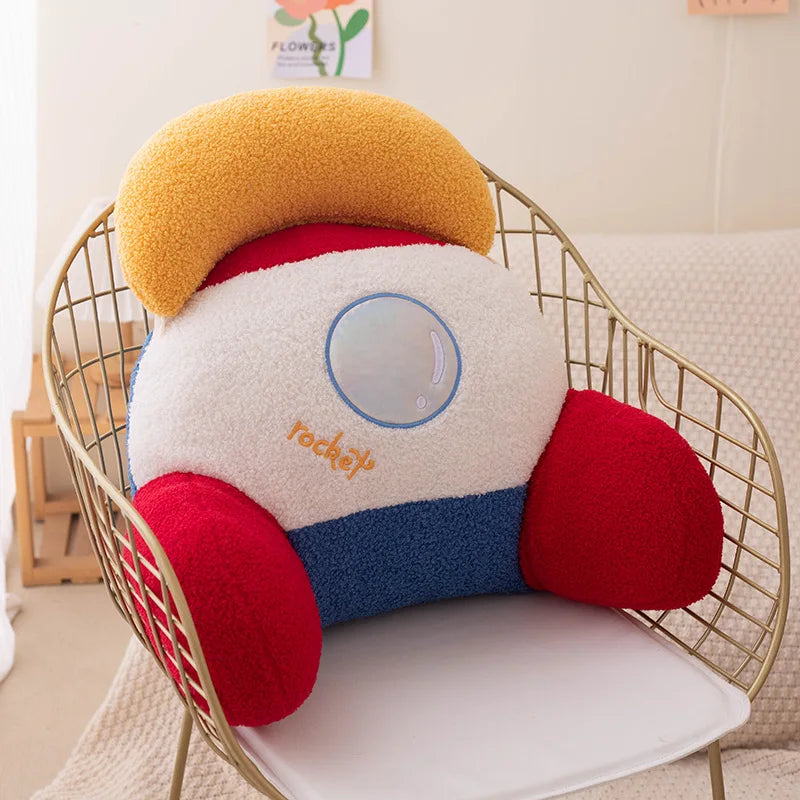 ZU Space Theme Back Cushion Cute Astronauts UFO Rocket and Plane Plush Toys Tent Room Throw Pillows Home Decor Boy Girl Gift