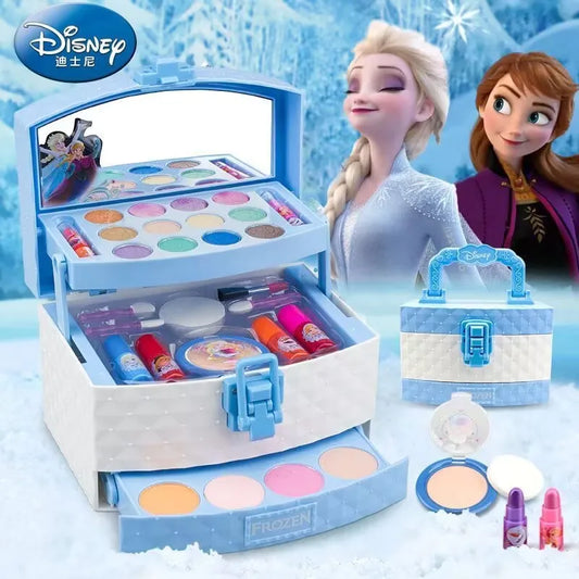 New Disney Girls Cartoon Frozen Elsa Anna Princess Makeup Suitcase Toys Set With Box  Makeup Box Set  Kids Toy Gift