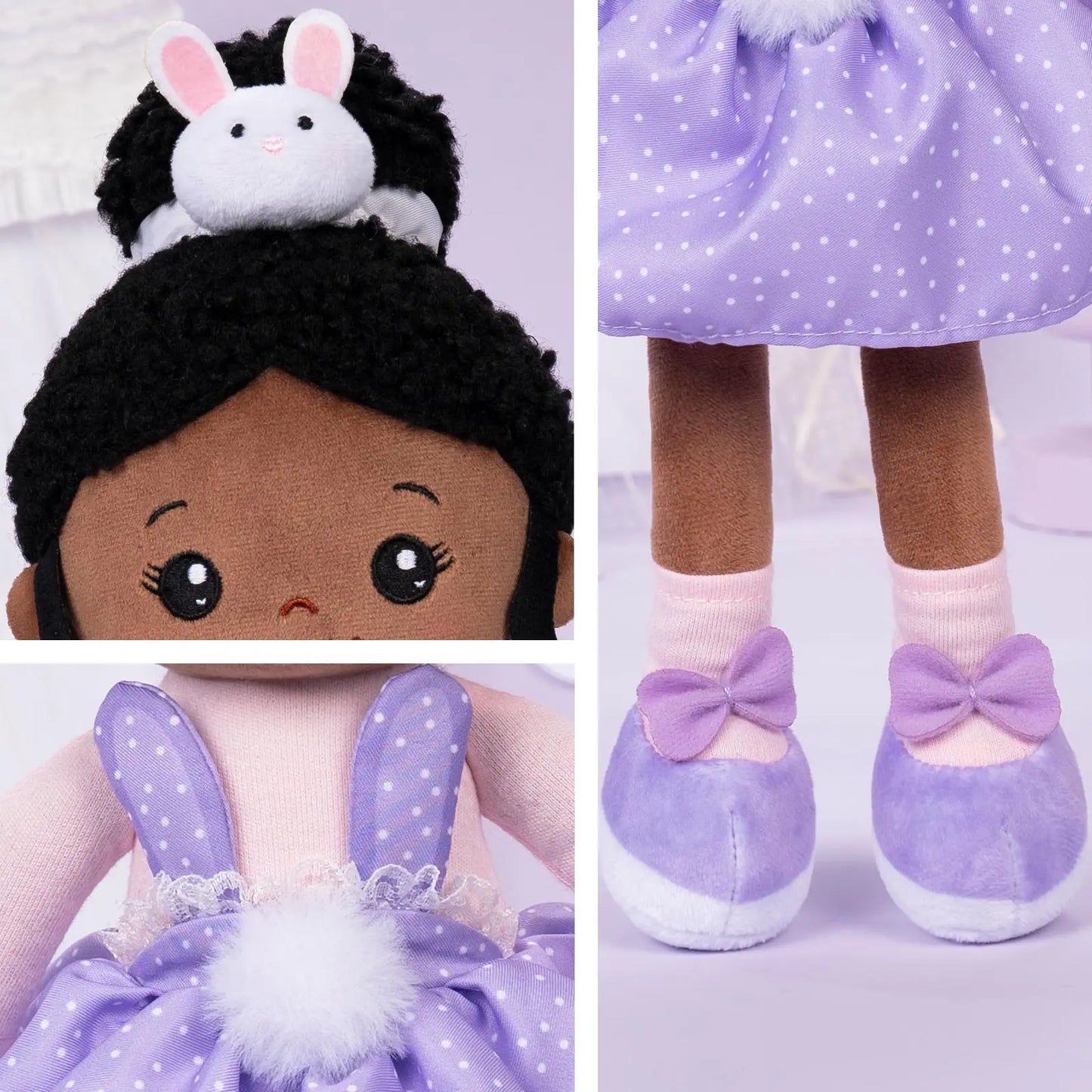 OUOZZZ 15" Plush Doll Toys African American Dolls for Girls Stuffed Plush Rag Doll Rabbit Toys Kids Baby Birthday Christmas Gift