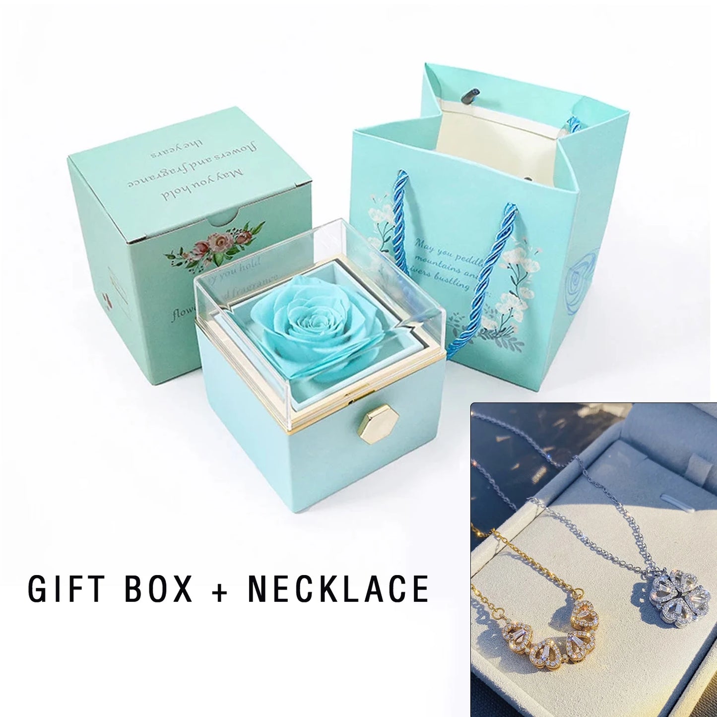 2023 New Valentine Eternal Rose Jewelry Ring Box Rotate Wedding Pendant Necklace Storage Case for Women Valentine's Day Gift