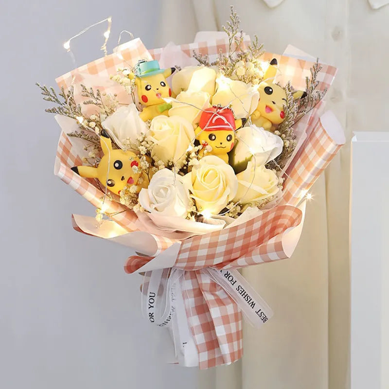 Kawaii Sanrio 6 Hello Kitty Dolls and 6soap Flower Gift Box Cartoon Festive Bouquet Valentine's Day Girl Friend Surprise Gifts