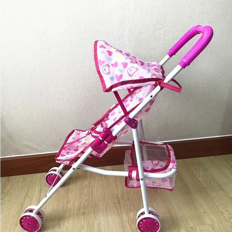 Foldable Doll Stroller Pram Pushchair Safe Baby Dolls Carriages Pretended Play Doll Accessories for Kids