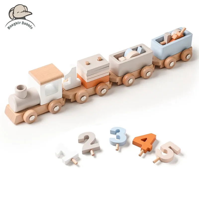 Wooden Train Birthday Toy  Montessori Toys Baby Educational Toys  Wooden Trolley  Baby Learning Toys  Number of Wood Baby's Toys