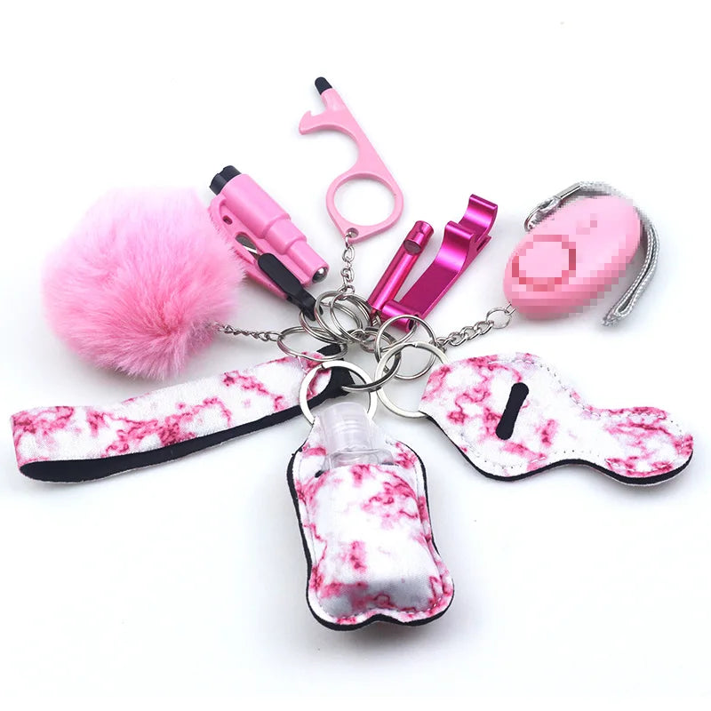 10pc/Set Self Defense Keychain Portable Girls' Self-Protection Keychain Set for Women Alarm Safe Key Ring Best Anti-Wolf Gift