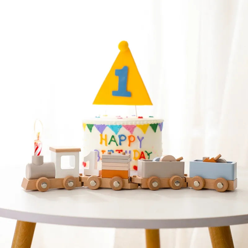 Wooden Train Birthday Toy  Montessori Toys Baby Educational Toys  Wooden Trolley  Baby Learning Toys  Number of Wood Baby's Toys