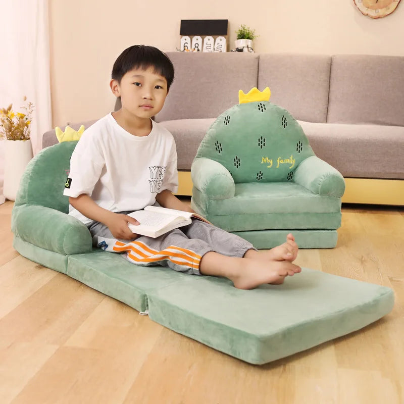 MOMO Children Sofa Cute Cartoon Lazy Folding Small Sofa Bed Girl Princess Baby Toddler Dual-Purpose Small Child Seat