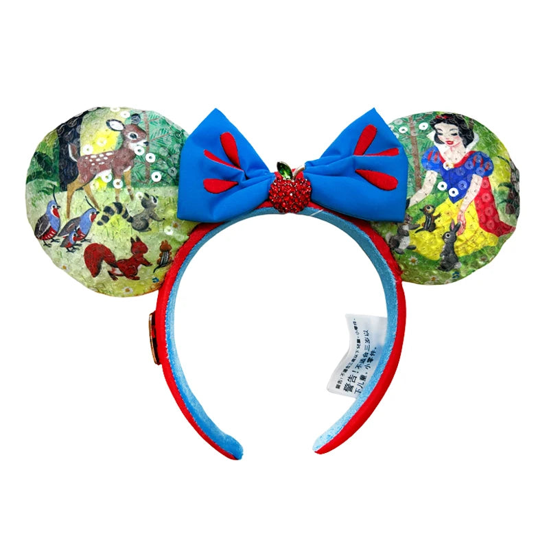 2025 Disney Minnie Ear Headband for Women Disneyland Hairband Mickey Adult/Child Leather Plush Sequin Cosplay Girls Accessories