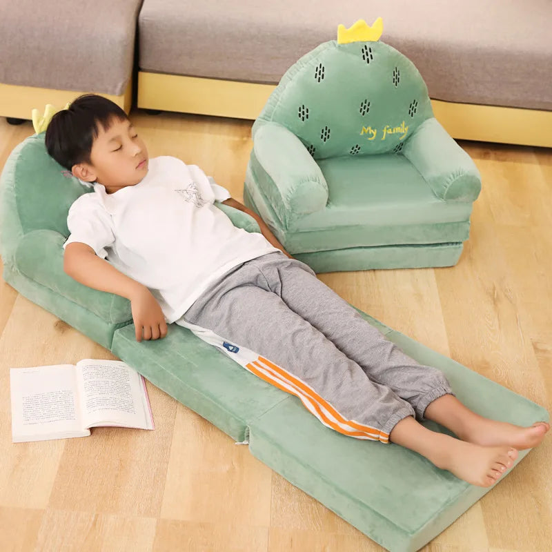 MOMO Children Sofa Cute Cartoon Lazy Folding Small Sofa Bed Girl Princess Baby Toddler Dual-Purpose Small Child Seat