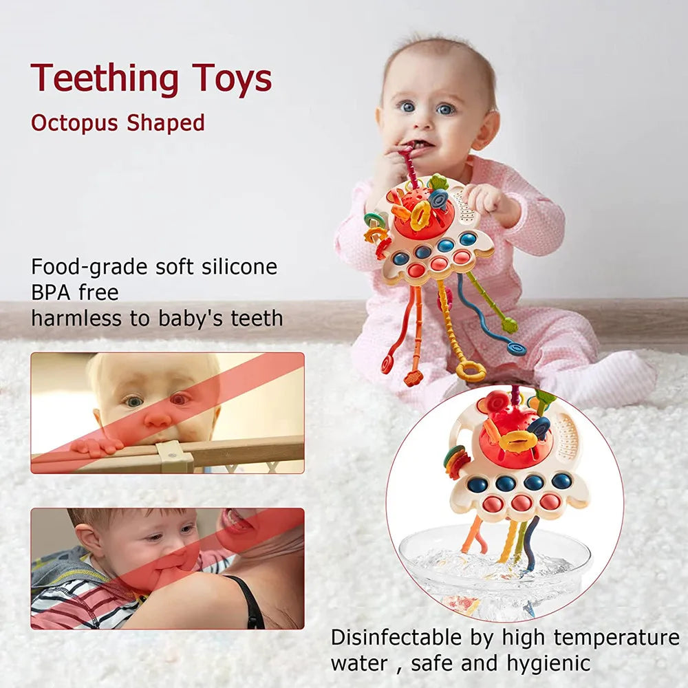 Baby Sensory Montessori Toys Silicone Pull String Toy for 0 12 Months Teething Toy Motor Skill Activity Toys for 1-3 Year Babies