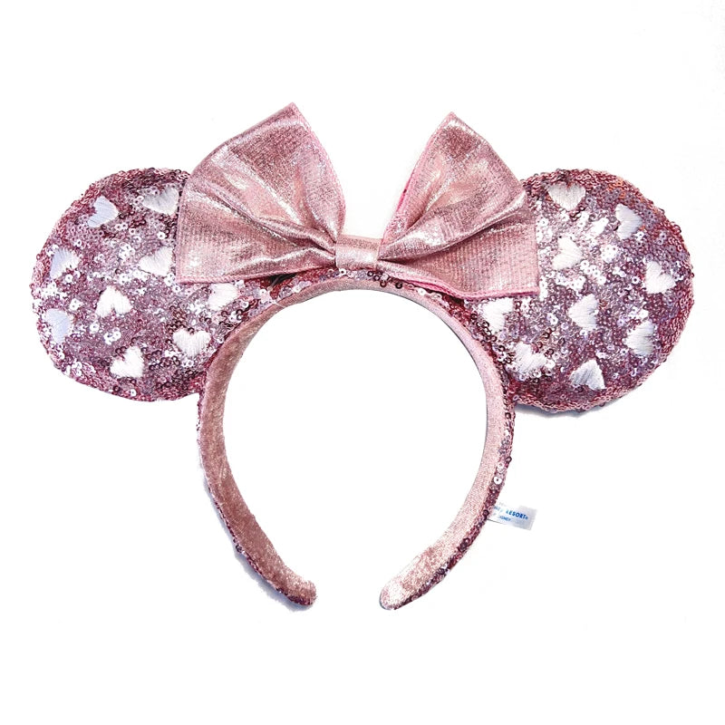 2025 Disney Minnie Ear Headband for Women Disneyland Hairband Mickey Adult/Child Leather Plush Sequin Cosplay Girls Accessories