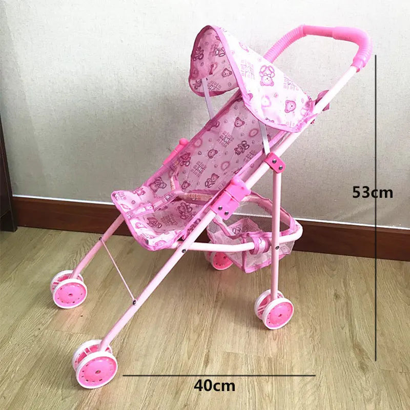 Foldable Doll Stroller Pram Pushchair Safe Baby Dolls Carriages Pretended Play Doll Accessories for Kids