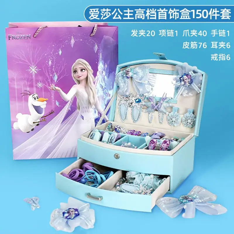 Disney Cartoon Gift Frozen Jewelry Set Princess Elsa  Box Little Girl Toy Pretend Play Fashion Toys Birthday Christmas Gifts