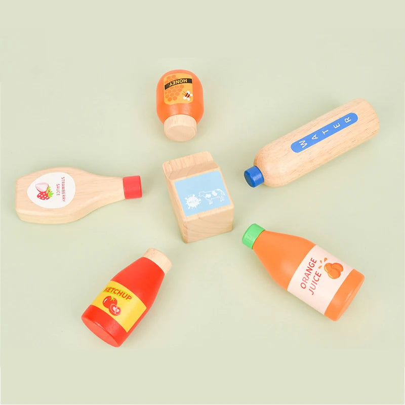 Pretend Play Toy Wooden Drink Set Kitchen Food Toys Kids Montessori Educational Game Children Wooden Imitation Toys for Girl Boy