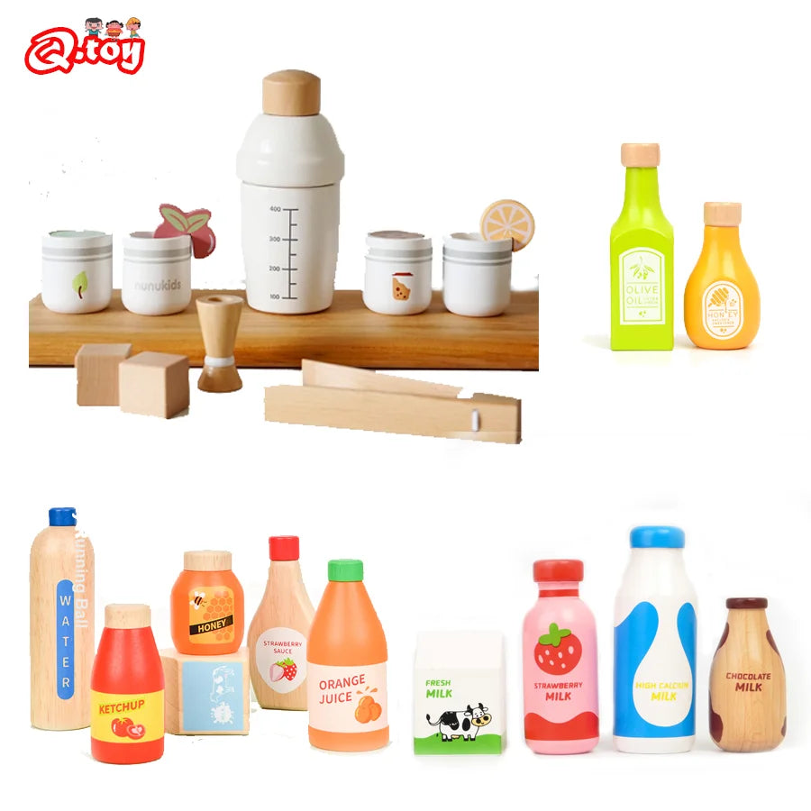 Pretend Play Toy Wooden Drink Set Kitchen Food Toys Kids Montessori Educational Game Children Wooden Imitation Toys for Girl Boy