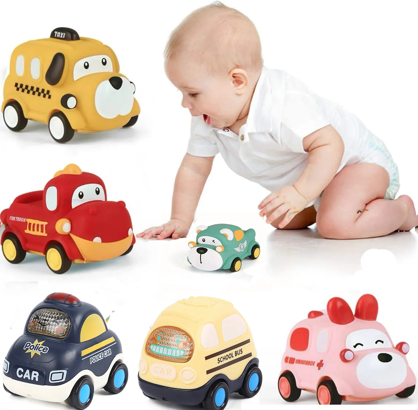 Mini Racing Car Kids Educational Toy Baby Car Toys Cars Soft & Sturdy Pull Back Car Toys for Children Boys Girl 1 2 3 4 5 Years